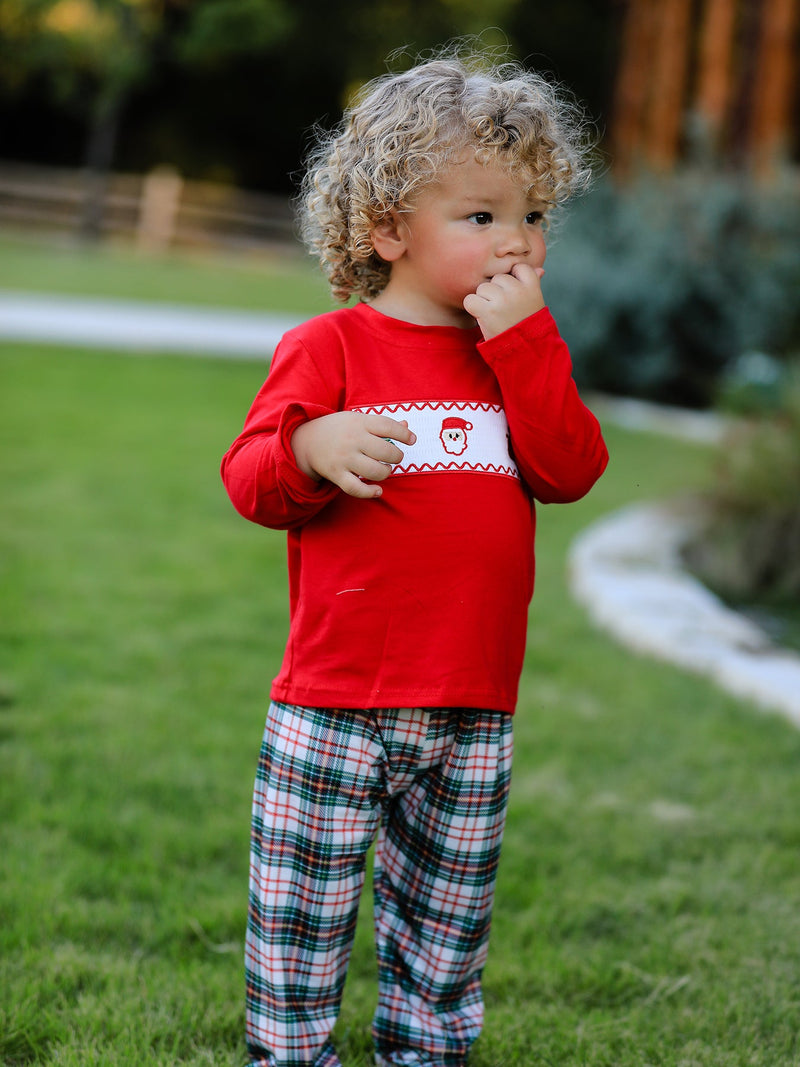 Christmas Plaid Smocking Embroidered Boys Set - 4