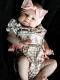 Christmas Vintage-Style Plaid Embroidered Gingerbread and Bows Girls Romper - 3