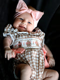 Christmas Vintage-Style Plaid Embroidered Gingerbread and Bows Girls Romper - 1