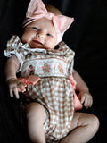 Christmas Vintage-Style Plaid Embroidered Gingerbread and Bows Girls Romper - 2