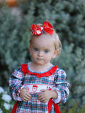 Christmas Plaid Smocking Embroidered Girls Bloomers Romper Set - 4