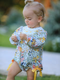 Fall  Embroidery Smocking Bow Floral Leaf Baby Girls Romper - 3