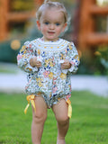 Fall  Embroidery Smocking Bow Floral Leaf Baby Girls Romper - 1