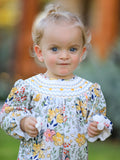 Fall  Embroidery Smocking Bow Floral Leaf Baby Girls Romper - 4
