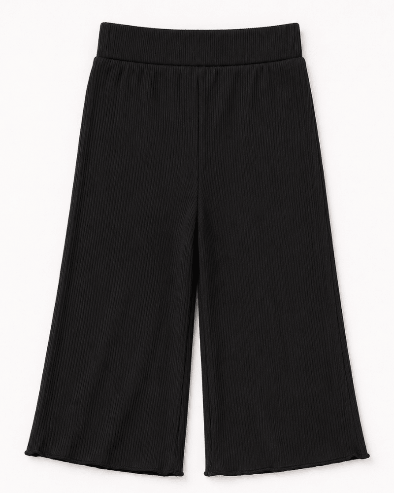 Rhea Ribbed Wide Leg Pants - Black - 1