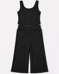 Rhea Ribbed Wide Leg Pants - Black - 2