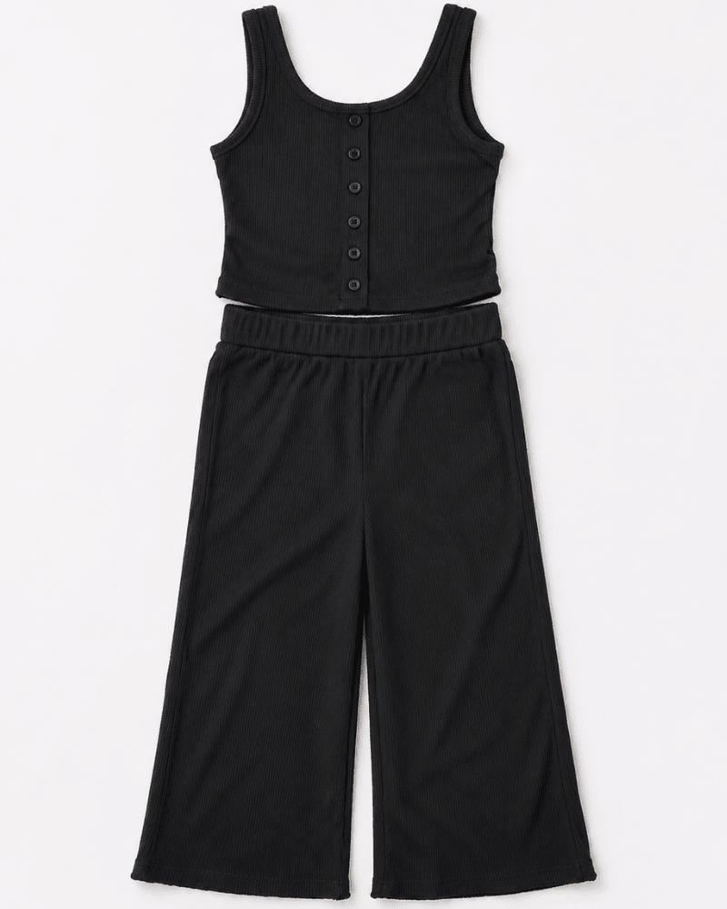 Rhea Ribbed Wide Leg Pants - Black - 2