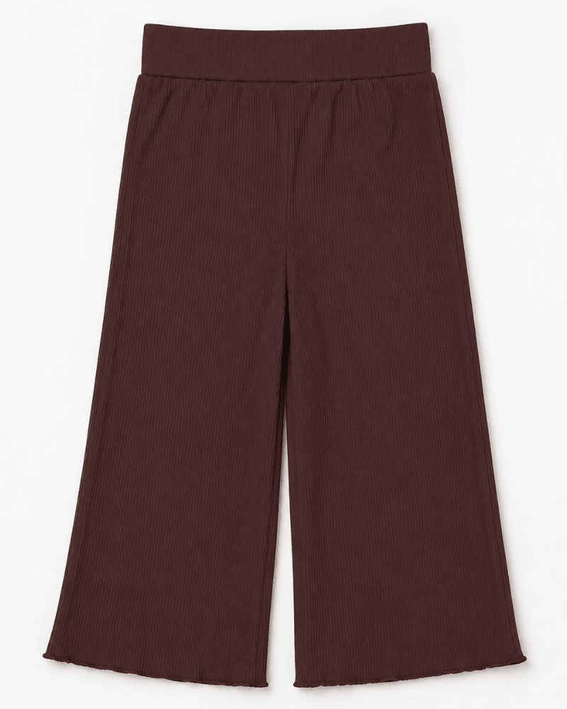 Rhea Ribbed Wide Leg Pants - Espresso - 1