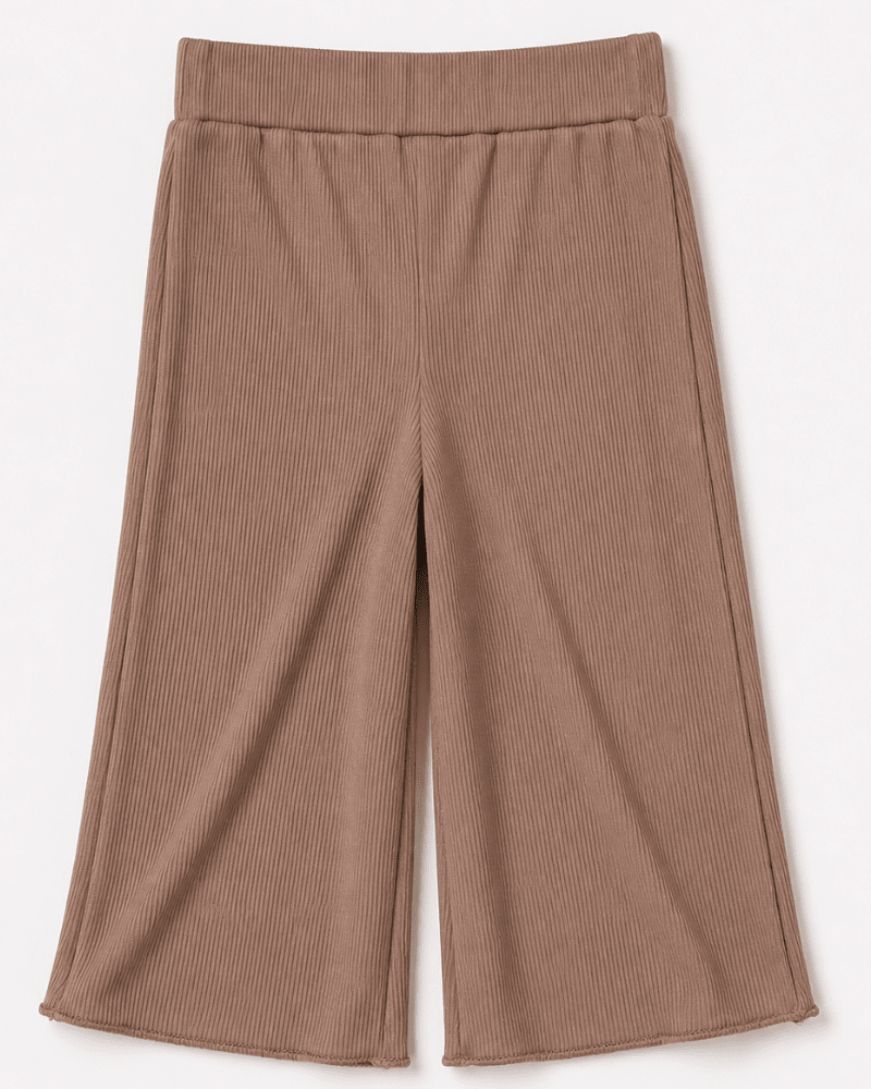 Rhea Ribbed Wide Leg Pants - Latte - 1