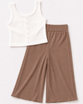 Rhea Ribbed Wide Leg Pants - Latte - 3