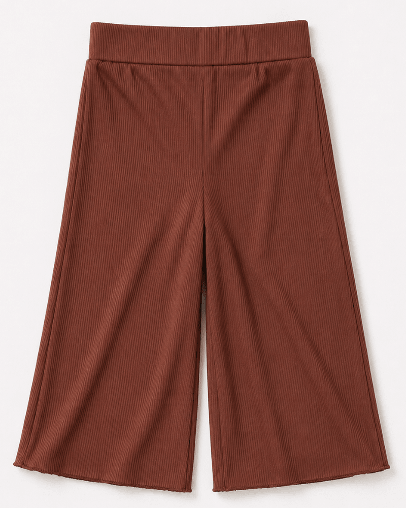 Rhea Ribbed Wide Leg Pants - Mocha - 1