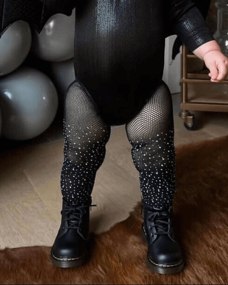 Rhinestone Fishnet Tights - Black - 2