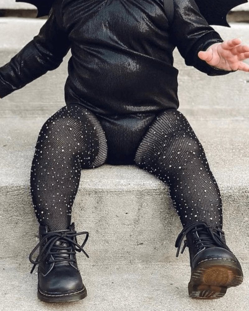 Rhinestone Fishnet Tights - Black - 1