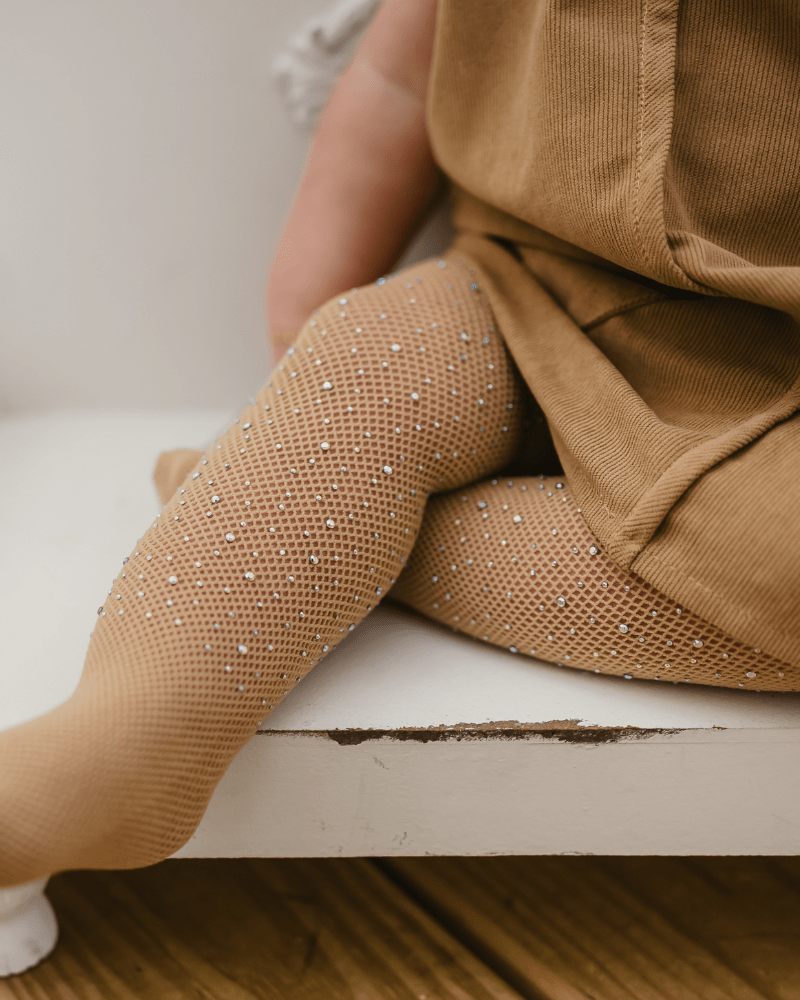 Rhinestone Fishnet Tights - Natural - 1