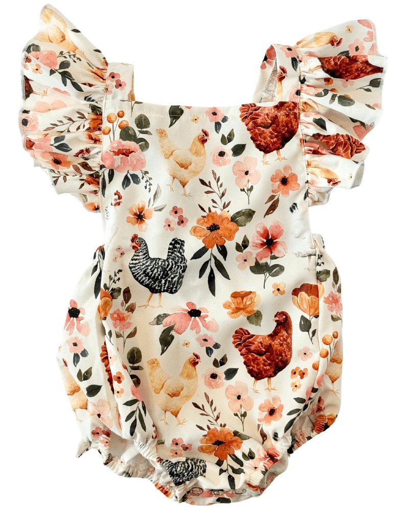 Shiloh Ruffle Back Romper - Chickens - 6