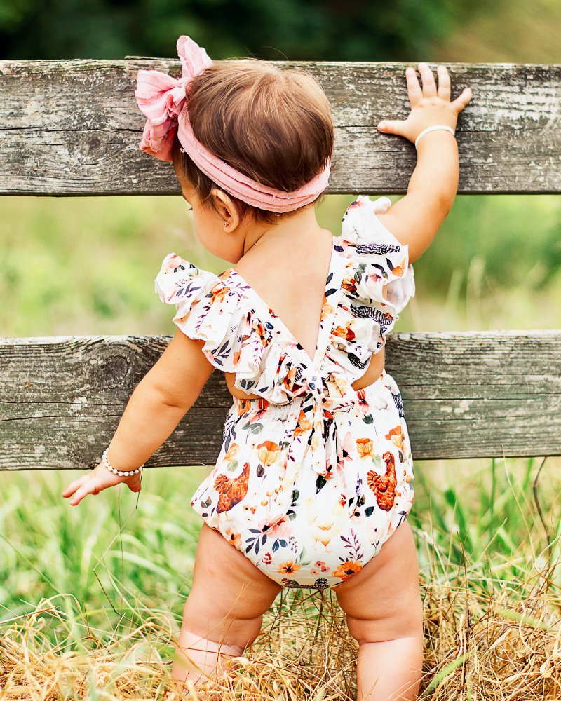 Shiloh Ruffle Back Romper - Chickens